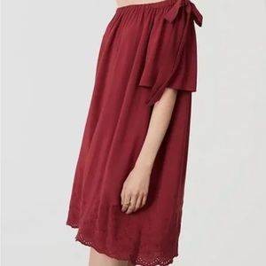 Ann Taylor Loft Off the Shoulder Burgundy Dress With Eyelet Hem